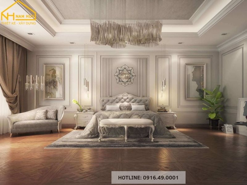 Phong cách cổ điển và tân cổ điển cực kỳ phù hợp khi thiết kế nội thất phòng ngủ có diện tích trên 25m2
