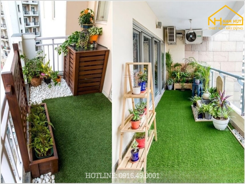 Ban Công Kiểu Sân Vườn Mini Với Thảm Cỏ Nhân Tạo