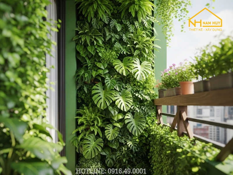 Ban Công Xanh Với Tường Đứng Cây Leo