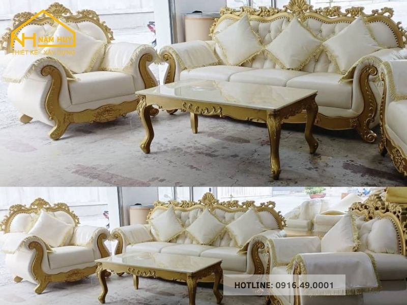 Bộ bàn ghế Tân Cổ Điển cho phòng khách kiểu dáng cầu kỳ, phù hợp biệt thự, lâu đài, khách sạn