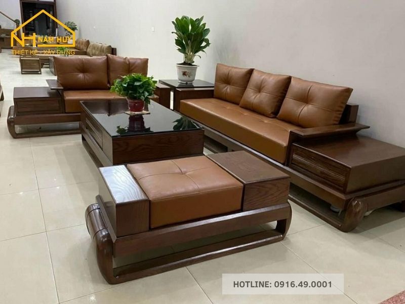 Bộ bàn ghế sofa gỗ phòng khách gỗ Nga nổi bật với màu nâu sáng, mang đến sự ấm áp và trẻ trung