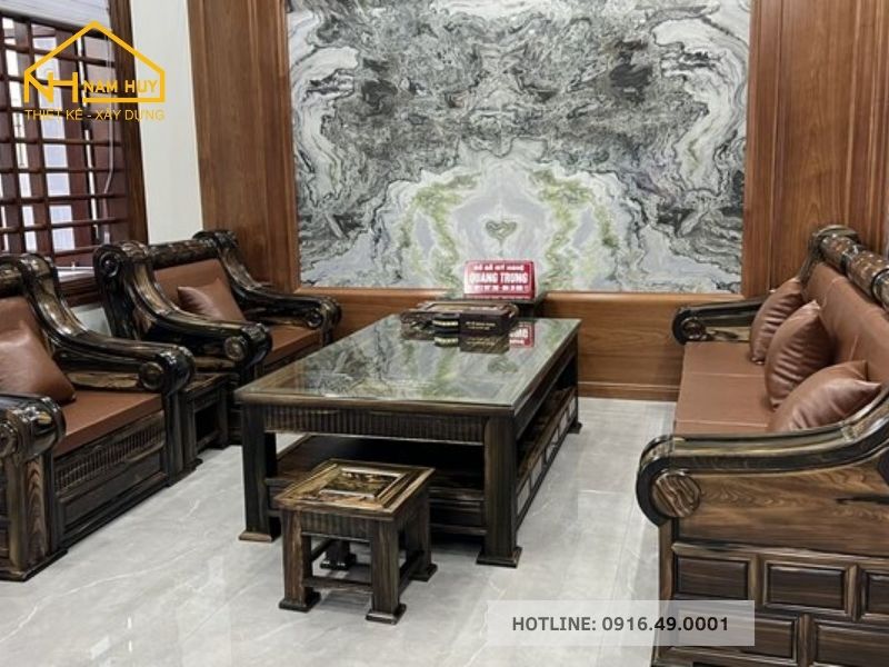 Bộ bàn ghế sofa phòng khách gỗ Mun cao cấp có độ cứng cao, vân gỗ đen tuyền sang trọng, hiếm có