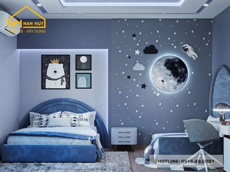 Thiết kế phòng ngủ cho bé trai phong cách hiện đại tập trung vào sự gọn gàng, tiện nghi và tối ưu không gian sống