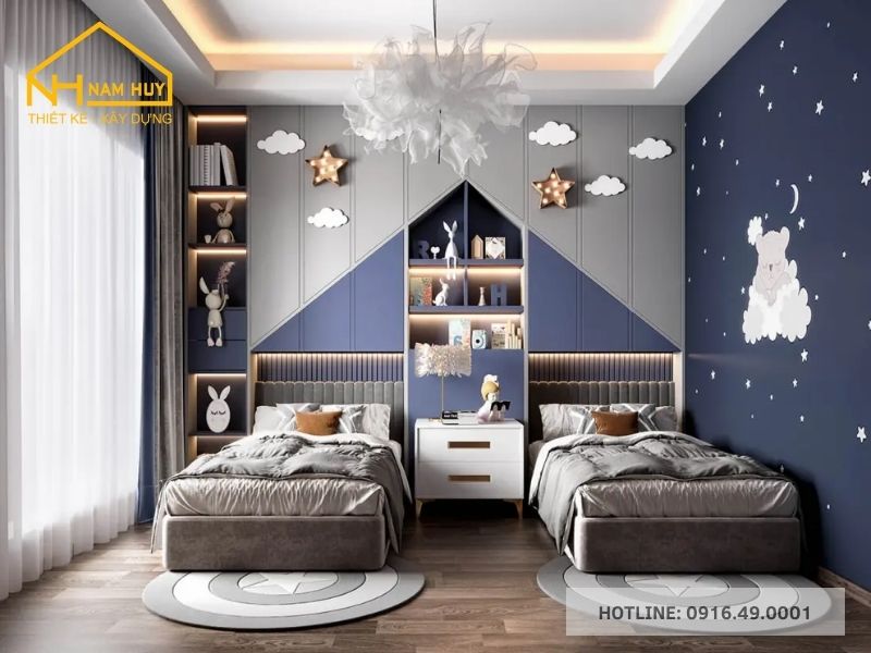 Thiết kế phòng ngủ cho 2 bé phù hợp với giới tính, sở thích