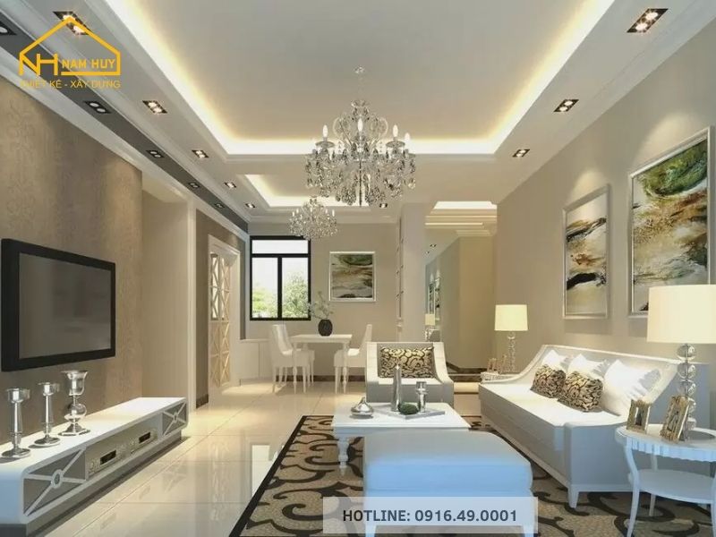 Mẫu trần nhà thạch cao đẹp kết hợp với đèn LED để tạo hiệu ứng ánh sáng mềm mại