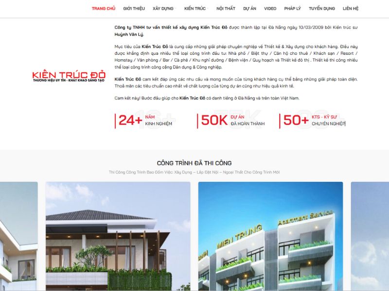Hình ảnh website công ty xây dựng Đà Nẵng uy tín Kiến trúc Đỏ