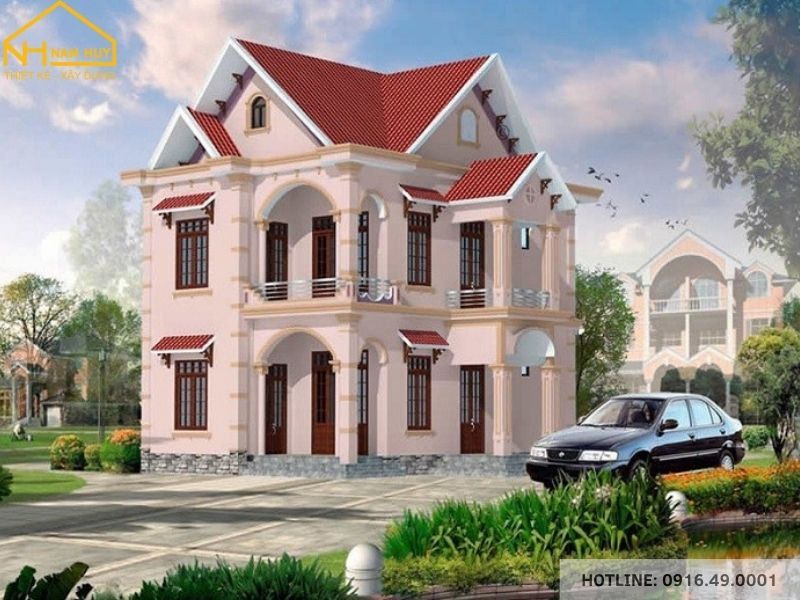 Mặt tiền nhà phố sử dụng tông đỏ đô hợp mệnh Hỏa, nổi bật và ấm áp