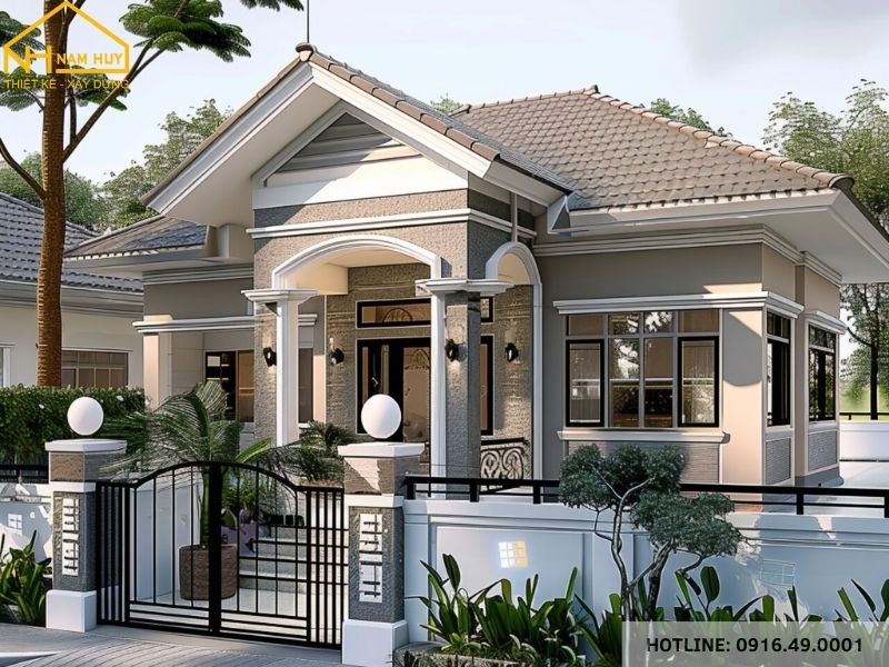 Nhà cấp 4 mái thái phối màu vàng đất hợp mệnh Thổ, mang đến sự bình an và thịnh vượng