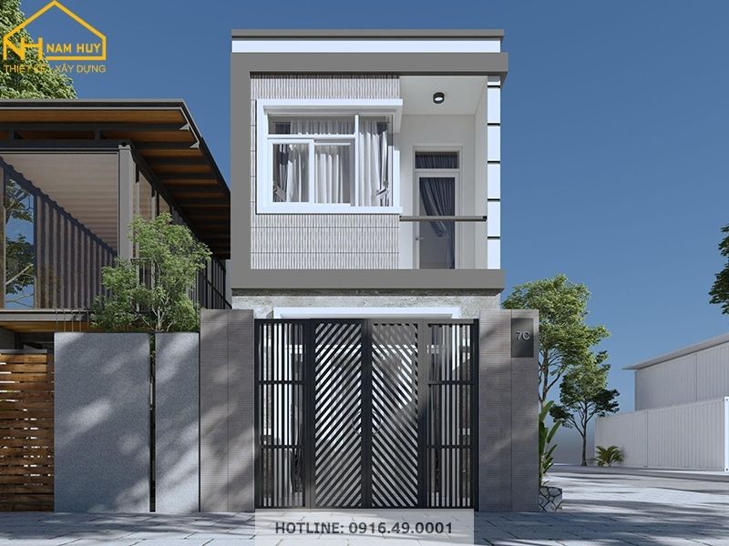 Nhà ống 2 tầng sử dụng mẫu sơn nhà hiện đại mang gam màu trung tính tinh tế và trang nhã
