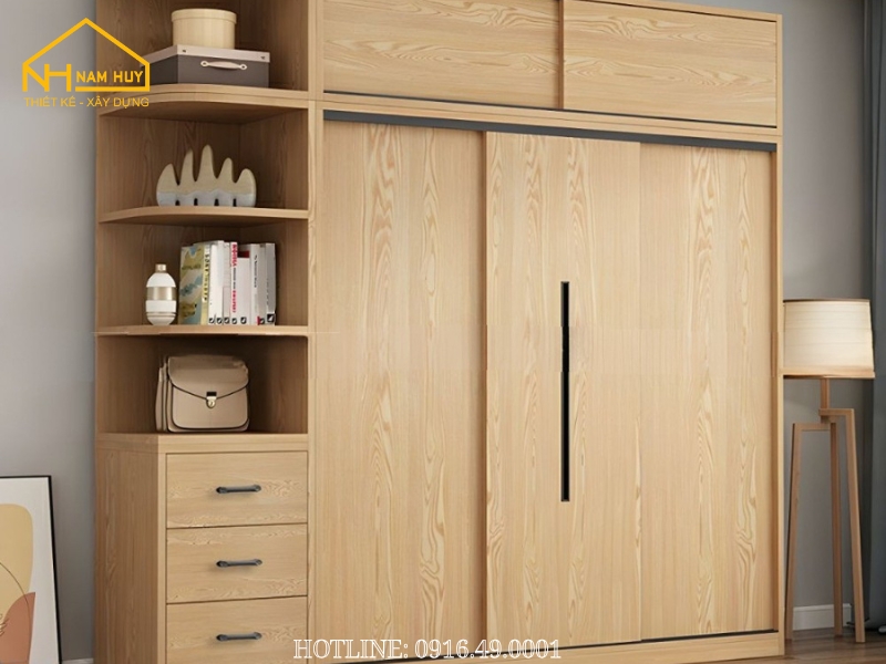 Thiết kế tủ quần áo cửa lùa gỗ công nghiệp giúp cho cho phòng ngủ nhỏ gọn và hiện đại hơn