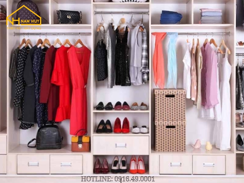 Mẫu tủ quần áo mở không cửa cho không gian sống tối giản