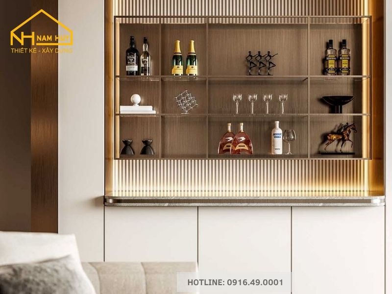 Thiết kế tủ rượu âm tường giúp không gian trở nên liền mạch và gọn gàng hơn.